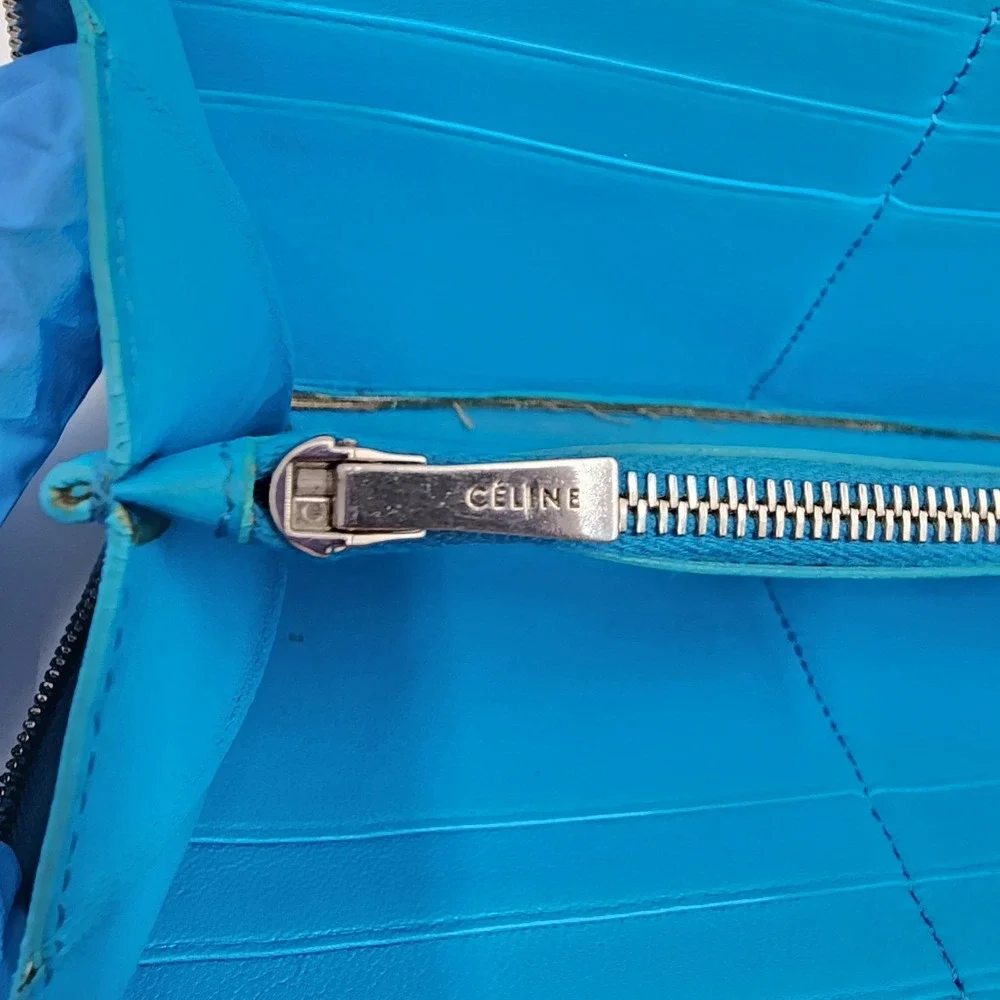 Authentic Celine Long Zippy Continental Wallet Blue Pebbled Leather Italy 2015 - Picture 7 of 16